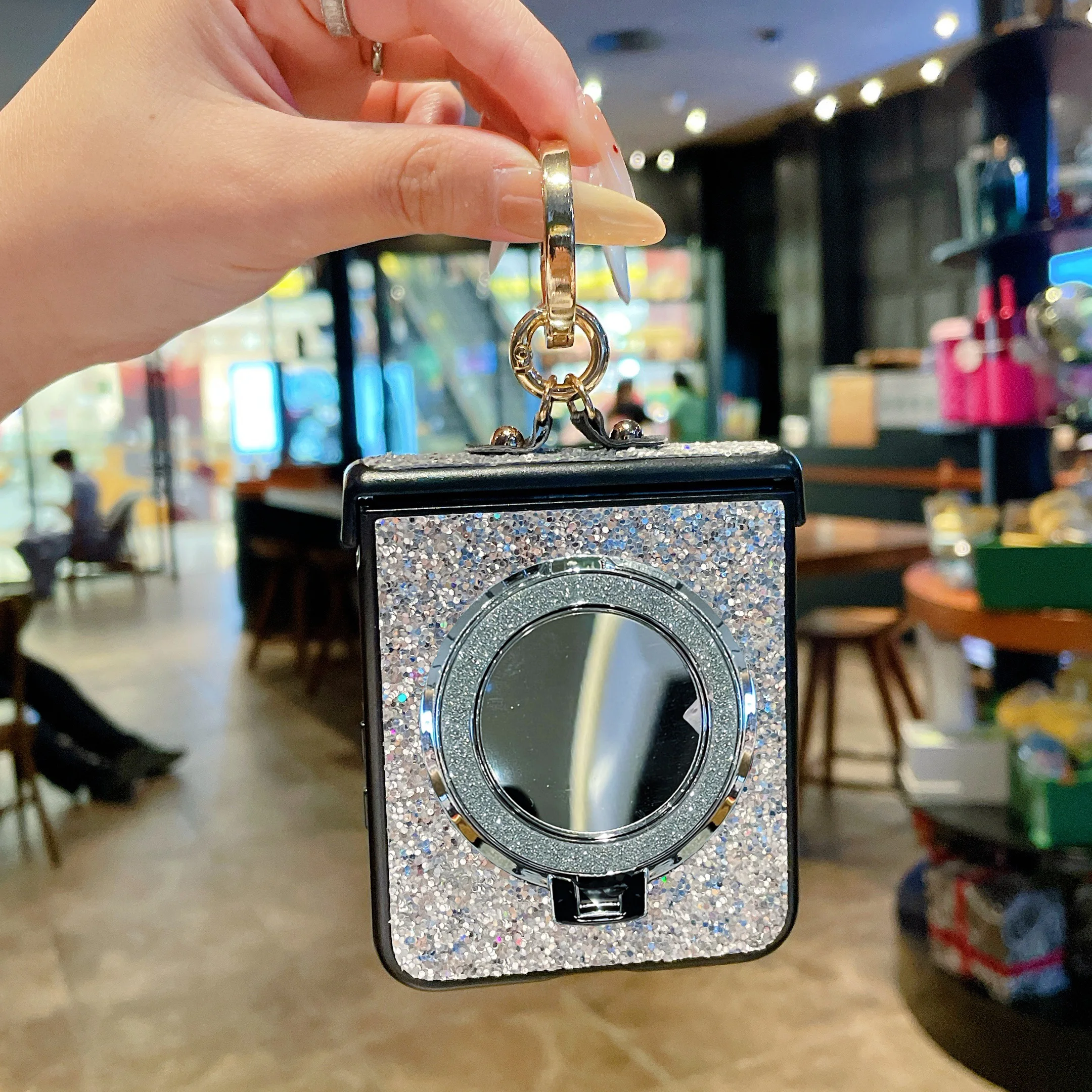 Kunststein-Ringhalter Luxuriöse Funkelnde Hartschalen-Handyhülle für Samsung Galaxy Z Flip 8 6 5 4 3 Flip7 FE mit Magnetischem Spiegelständer – Detail 12