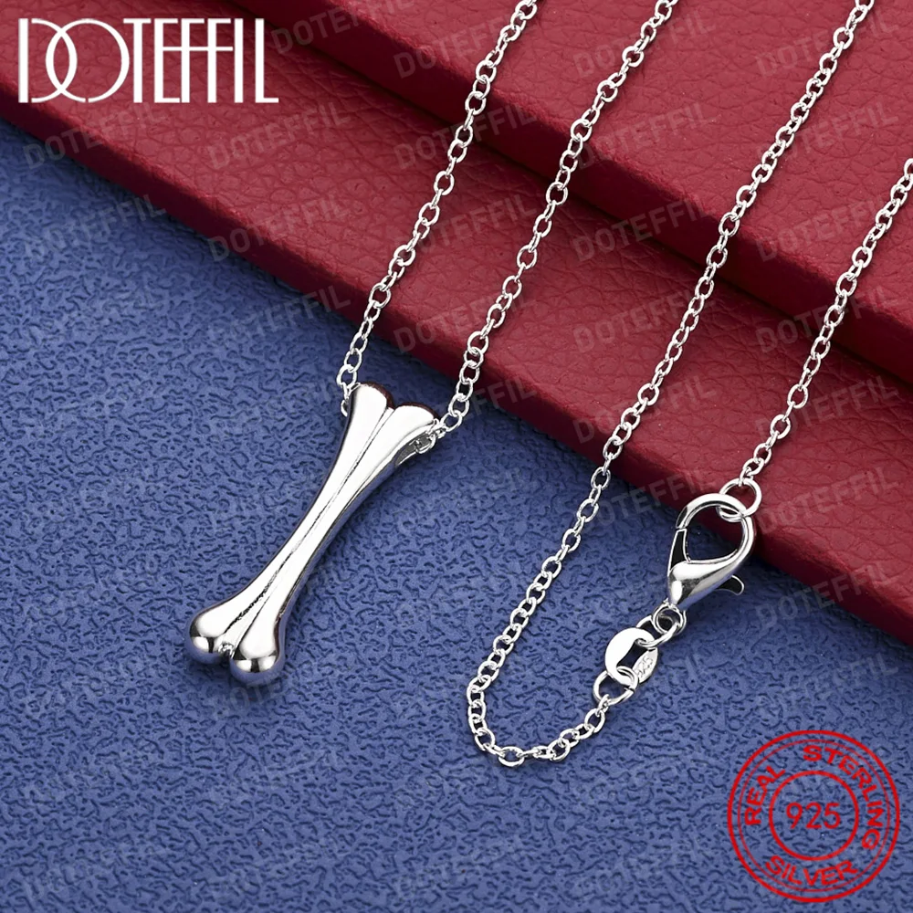 

925 Sterling Silver Bone Pendant Necklace For Woman Man Wedding Party Jewelry