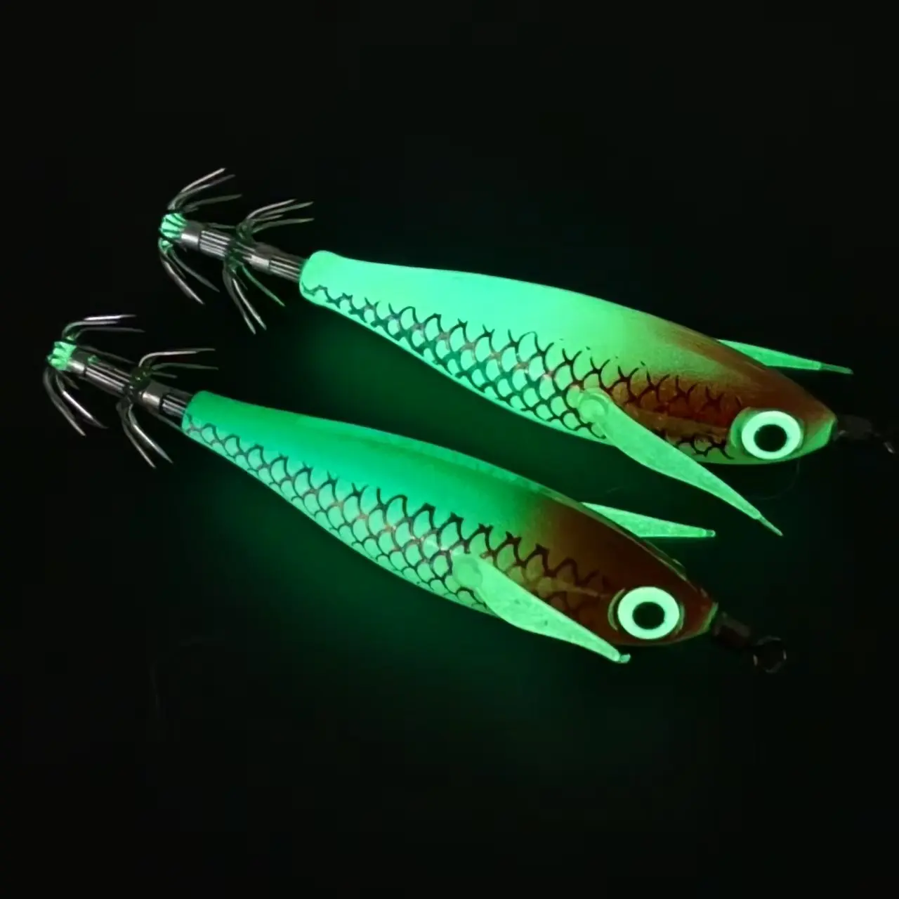 2 قطعة الصيد إغراء الحبار هوك 8 سنتيمتر 5.6 جرام كامل الجسم Noctilucent الخشب الروبيان المزدوج هوك صنع الضوضاء الصيد الطعم الصيد اكسسوارات