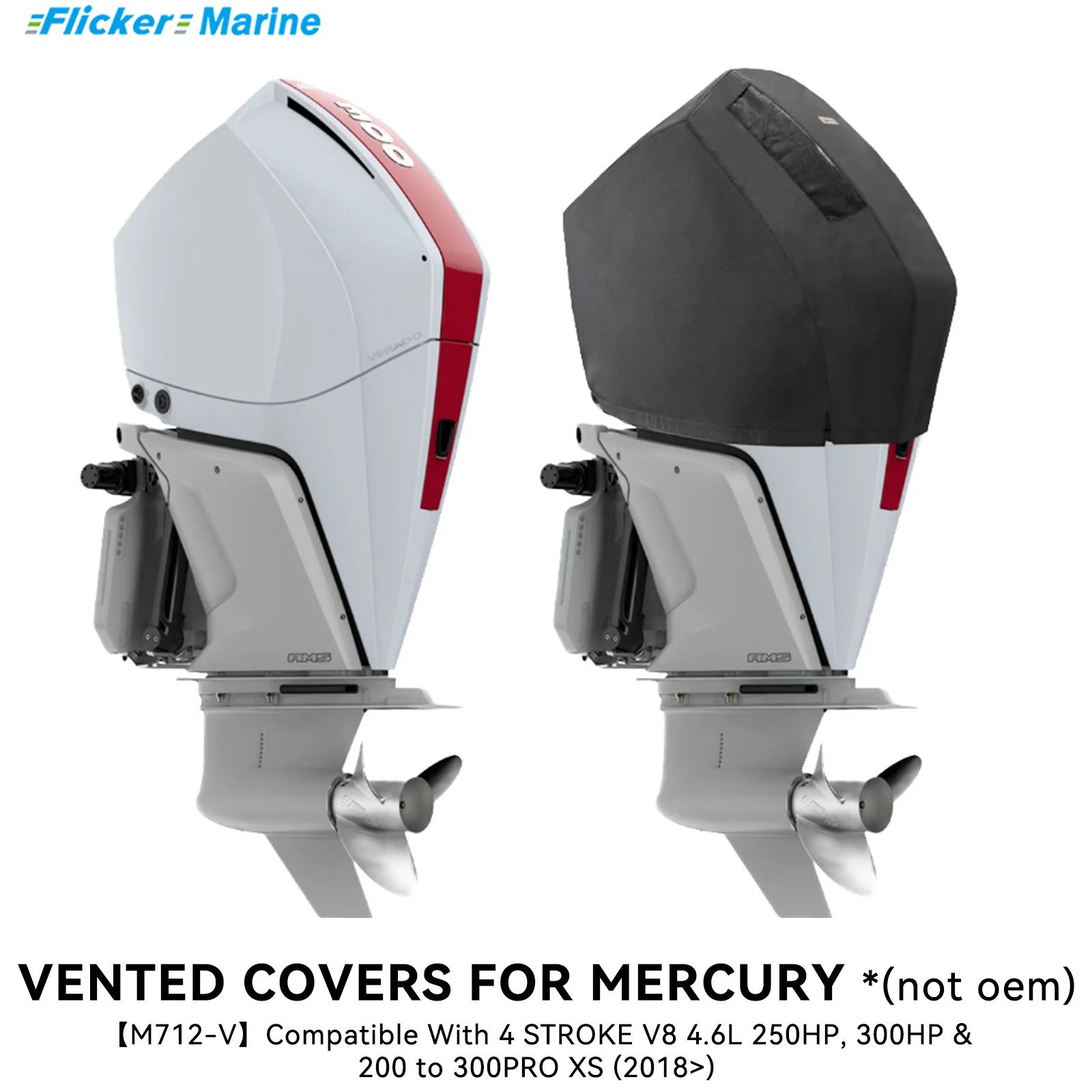 

Flicker Vented Outboard Cover Compatible with Mercury 250/300HP & 200–300PRO XS, Reinforced Canvas, Fleece Lined, Secure Fit