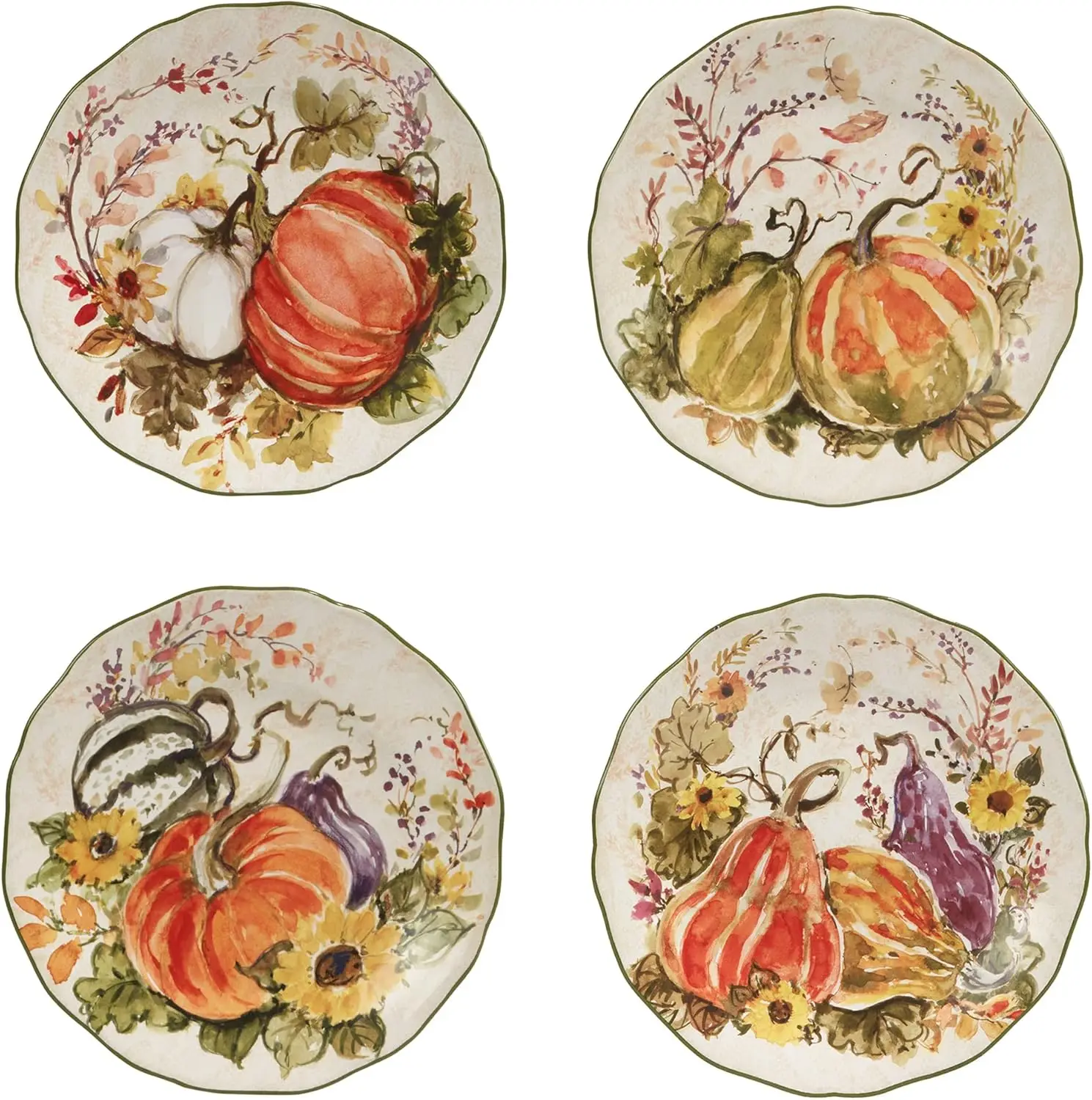 Platos de postre/insalada de la mañana de cosecha, multicolor, medianos, juego de 4