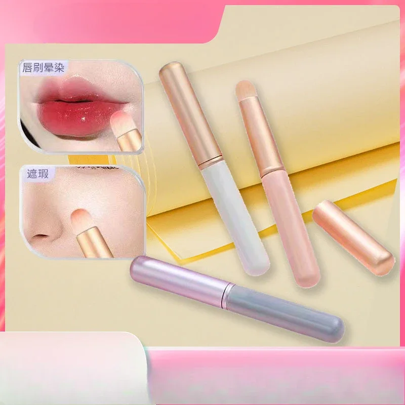 Lápiz labial con cabeza redonda y cepillo para cubrir, corrector de tinte Halo, detalles de maquillaje, herramientas de maquillaje portátiles de viaje, suaves, firme y duraderas