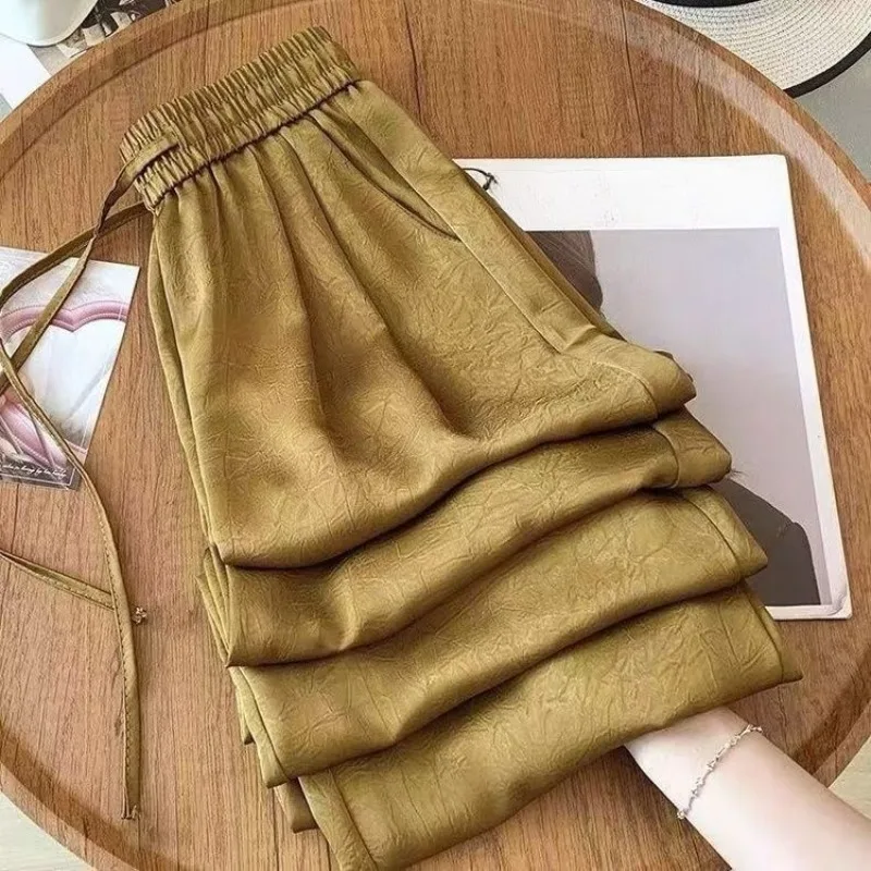 New High End Chinese Style Lace Up Stretch Waist Long Pant Fashion Office Lady Casual Wide Leg Trousers All Match Soft Pants