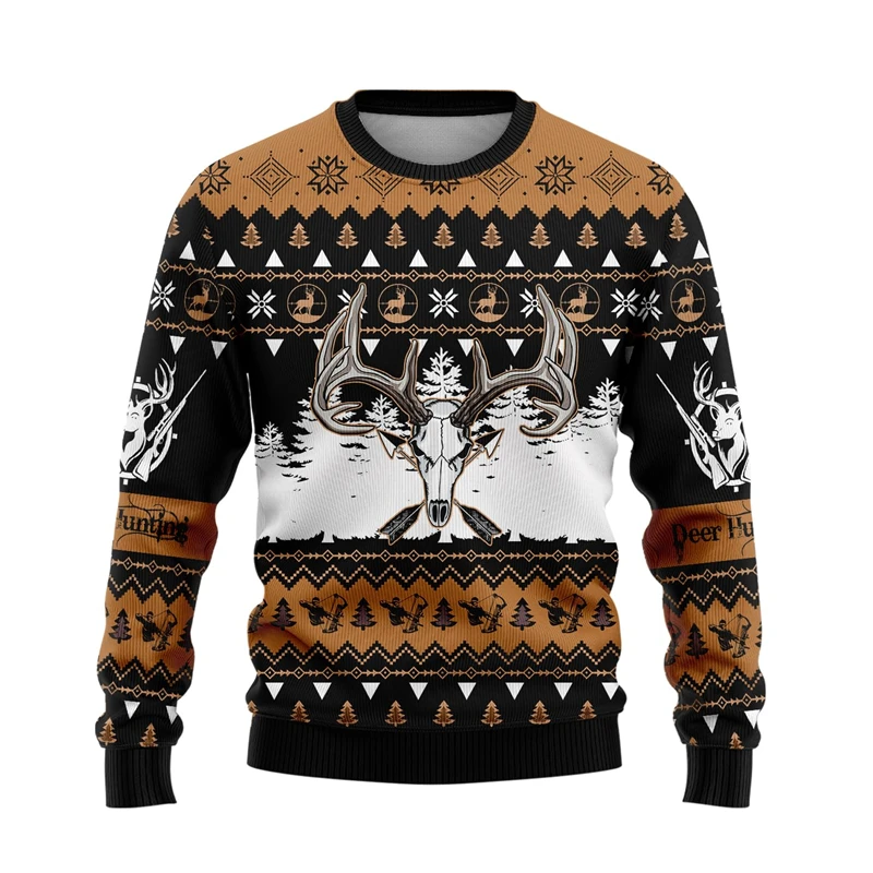 Fashion Deer Graphic Ugly Christmas Sweater Vintage Holiday Xmas 3D Animals Printed Sweatshirt Casual Harajuku Kids Pullovers