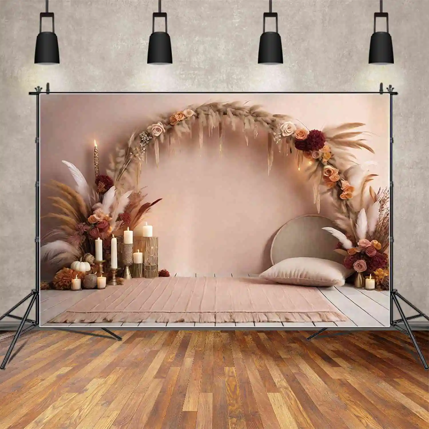 MOON.QG Indoor Scene Wedding Background Women'S Portrait Arch Bohemia Backdrops Customized Party Decoration Photography Props