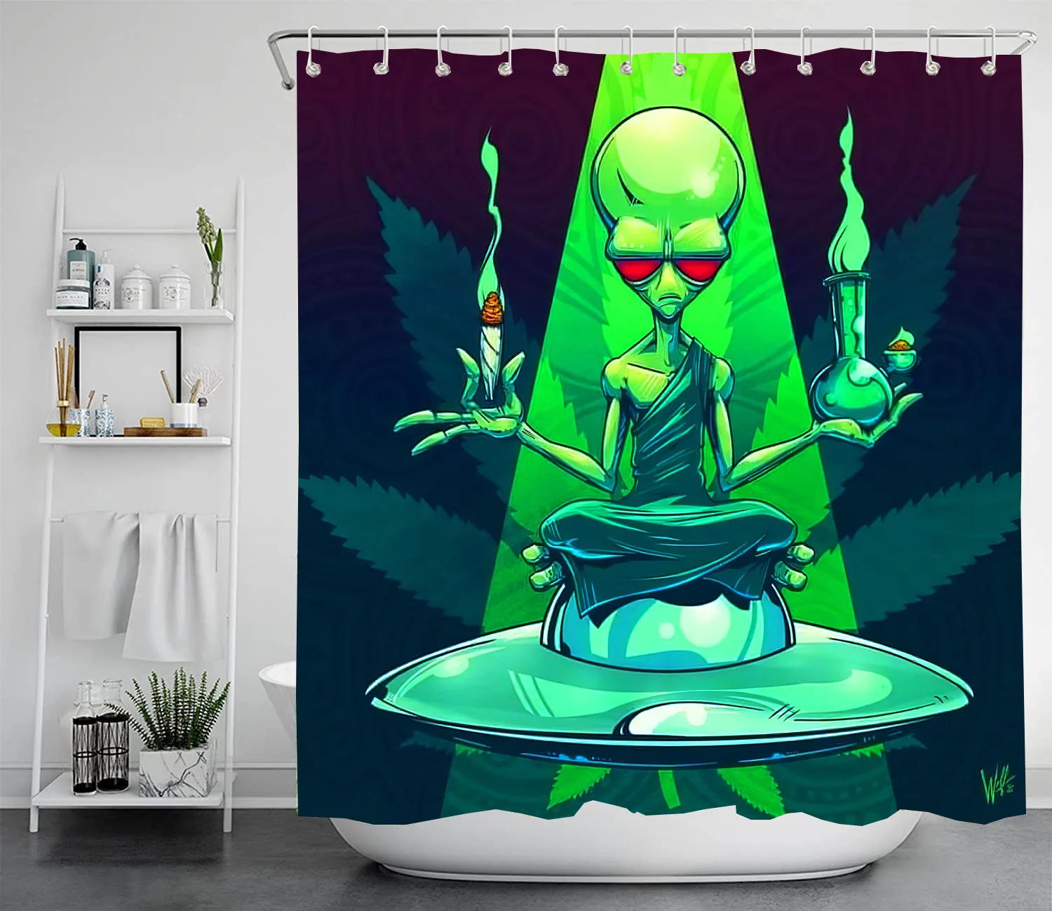 

Funny Psychedelic Alien Bathroom Shower Curtain Waterproof Bath Curtain Cortinas