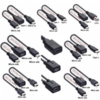 Mini MICRO USB Type-C Female To 2 X Mini USB USB-B Type-c Male General Splitter Y Extension Charging+Data Adapter Y Cable 30cm