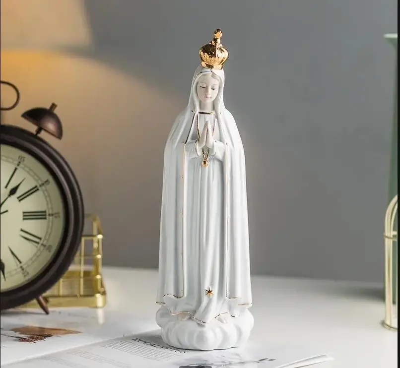 European White Fatima Icon Sculpture Living Room Desktop Decoration Catholic Church Family Statue Ceramics Home