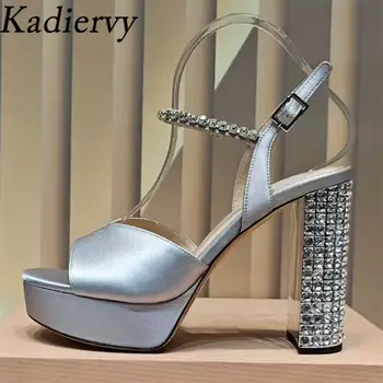 夏季超高跟涼鞋 女款水鑽鑲嵌粗跟派對鞋 女款水晶厚底涼鞋 10 最佳銷售 水晶鞋 - №3