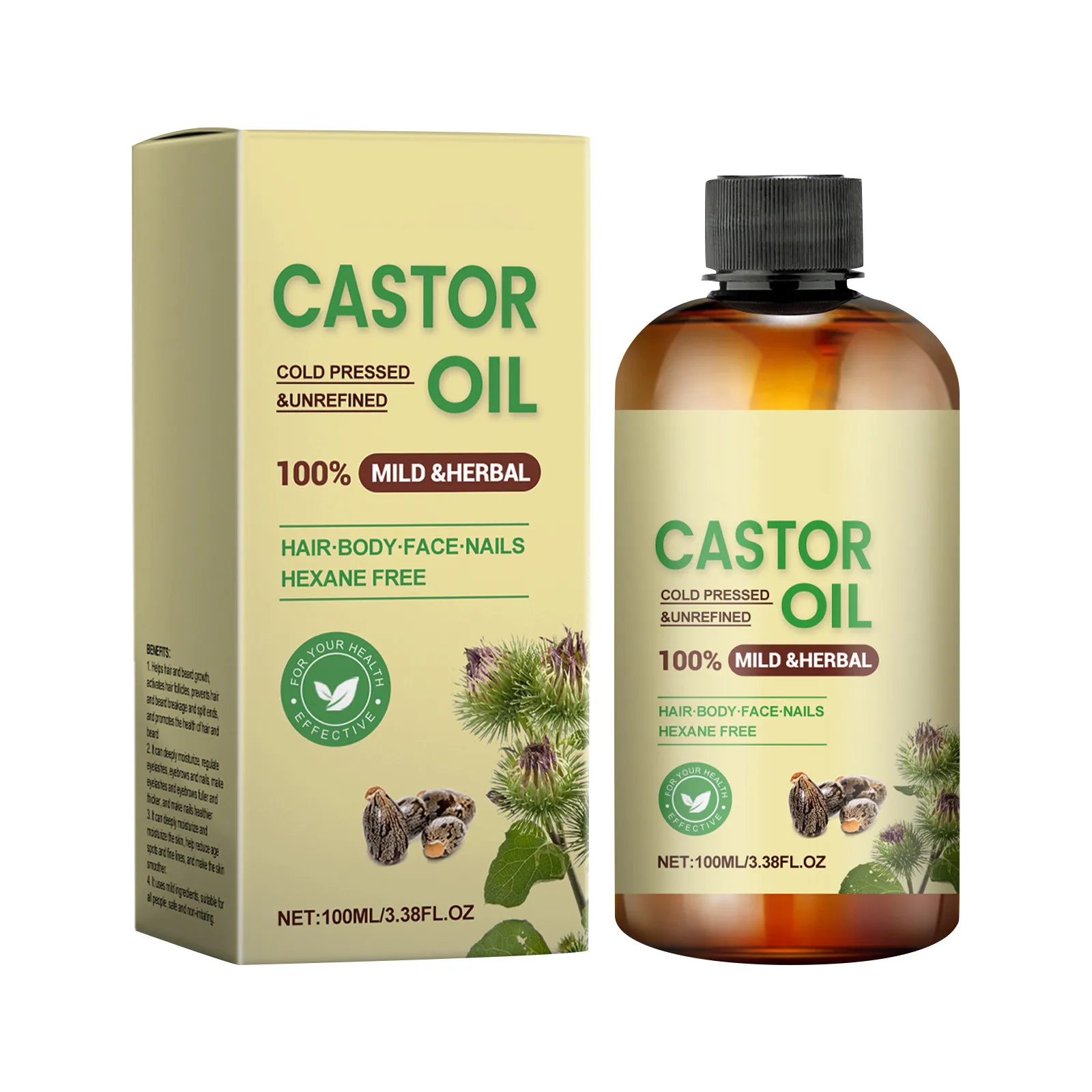 Aceite de ricino personalizado para el crecimiento del cabello, espesamiento del cabello, nutre la piel, pestañas, cejas, crecimiento de uñas, multiefecto uno