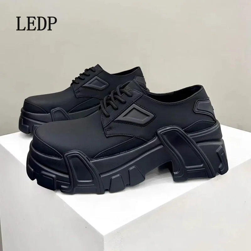 

LEDP Brand Casual Derby Shoes Men's Design Sense 2024 Autumn New Big Head Blade Mecha Shoes Increase 7cm Thick Sole Trend