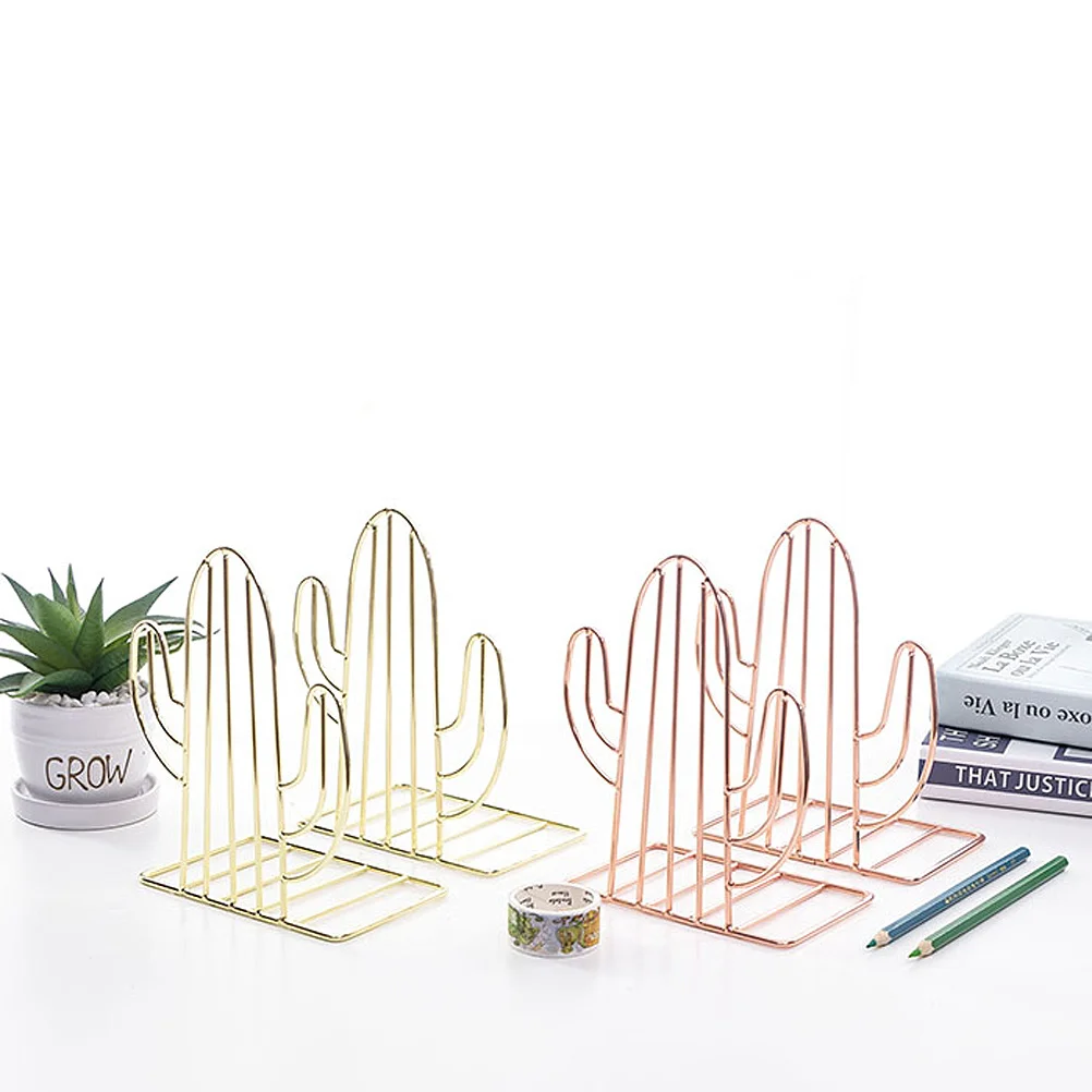 

1Pair Cactus Bookends Metal Premium Material Modern Decorative Book Organizer for Home Office Classroom Shelf Storage Golden