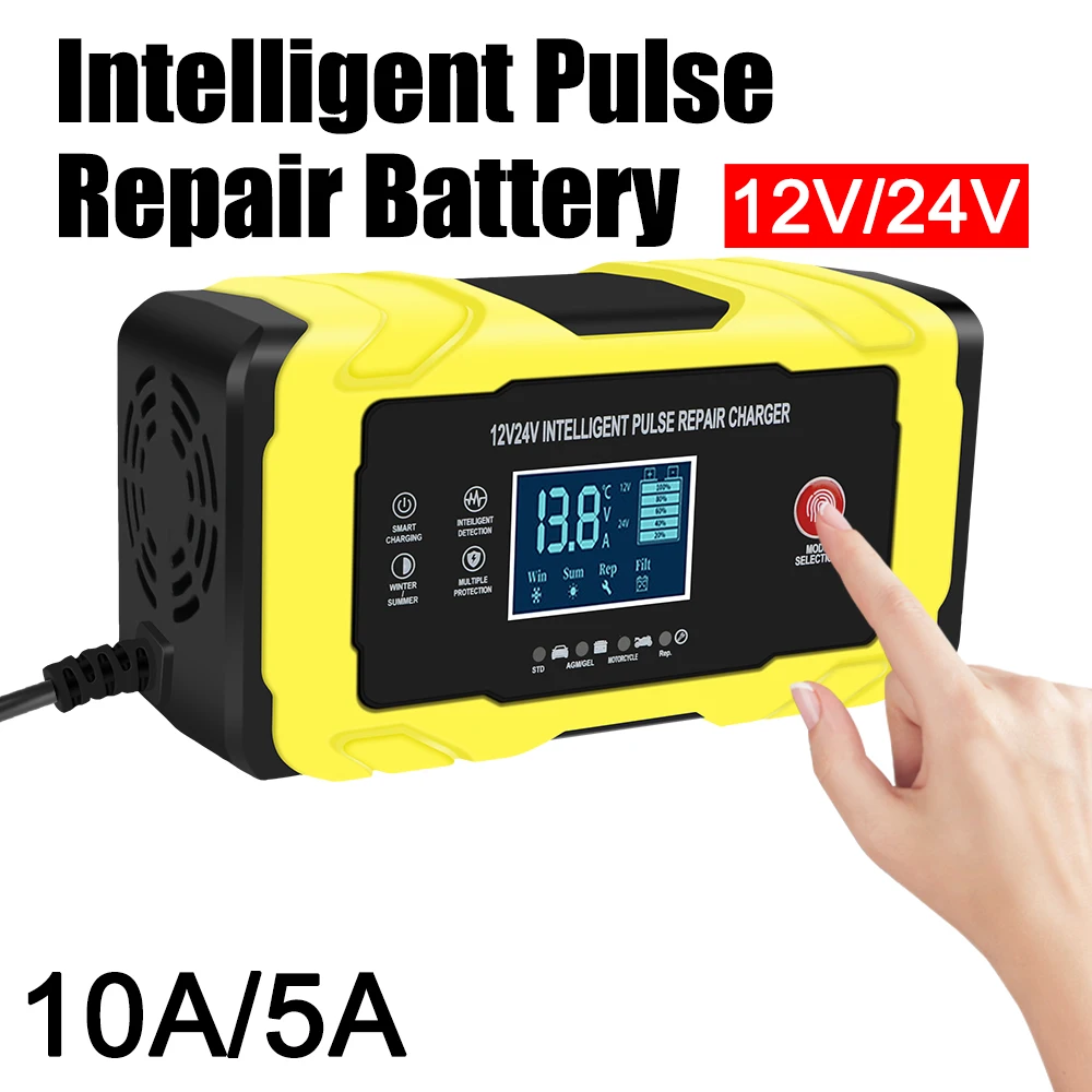 

Auto Pulse Repair Car Motorcycl Battery Charger Digital LCD Display Intelligent Pulse Fast Power Charging 12V 12A/24V 6A