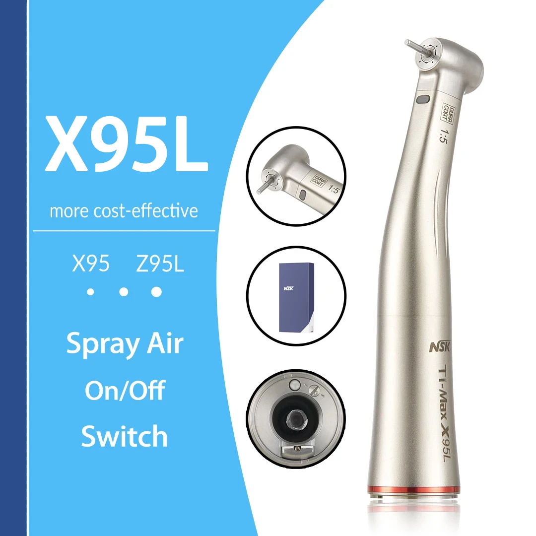 

NSK Ti Max X95L Dental 1:5 High Speed Handpiece with LED Light Spray Air On/Off Switch Contra Angle Precision Dentistry Tool