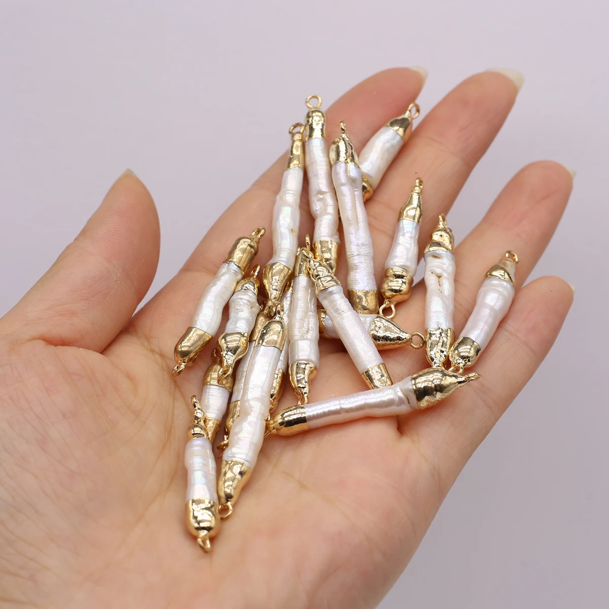 1PCS Natural Freshwater Pearl Baroque Strip Double Hole Connector Pendant Jewelry Making DIY Necklace Bracelet Accessories Gift