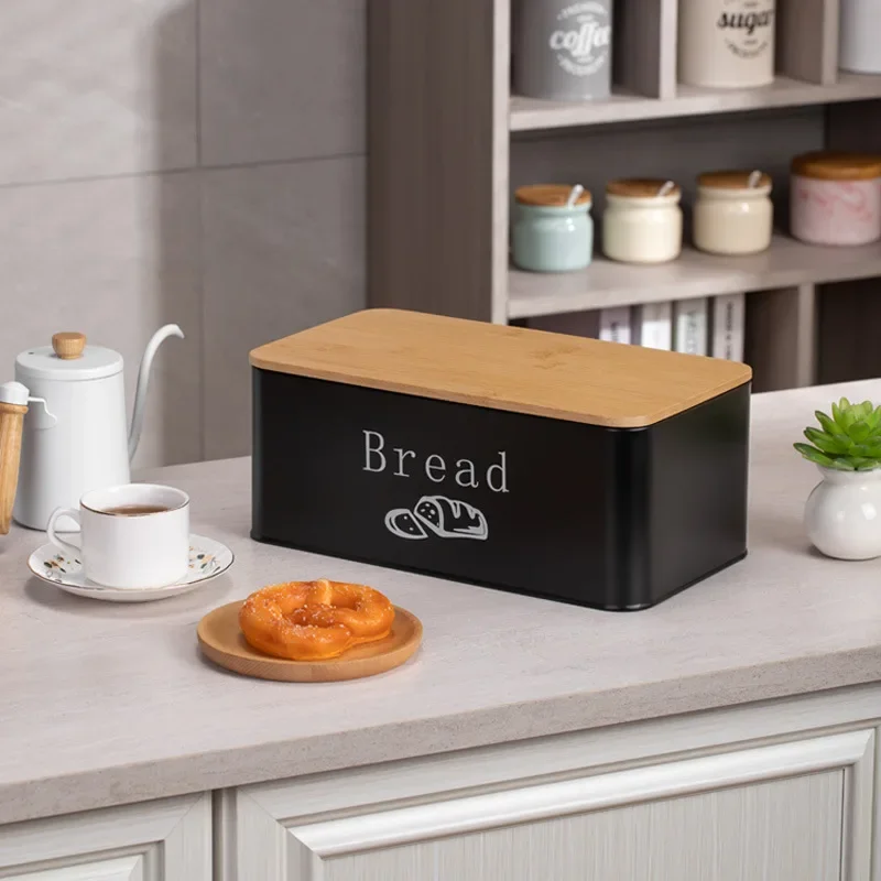 

Breathable Metal Bread Box with Bamboo Cutting Lid,Toast Storage Container for Kitchen Countertop,Baguette Bin,Food Organizer
