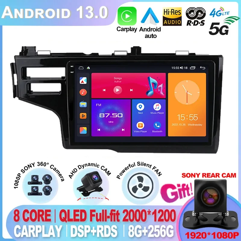 

Android 13 Car Radio Carplay Auto GPS For Honda Jazz 3 2015 - 2020 Fit 3 GP GK 2013-2020 QLED Multimedia Player Navigation