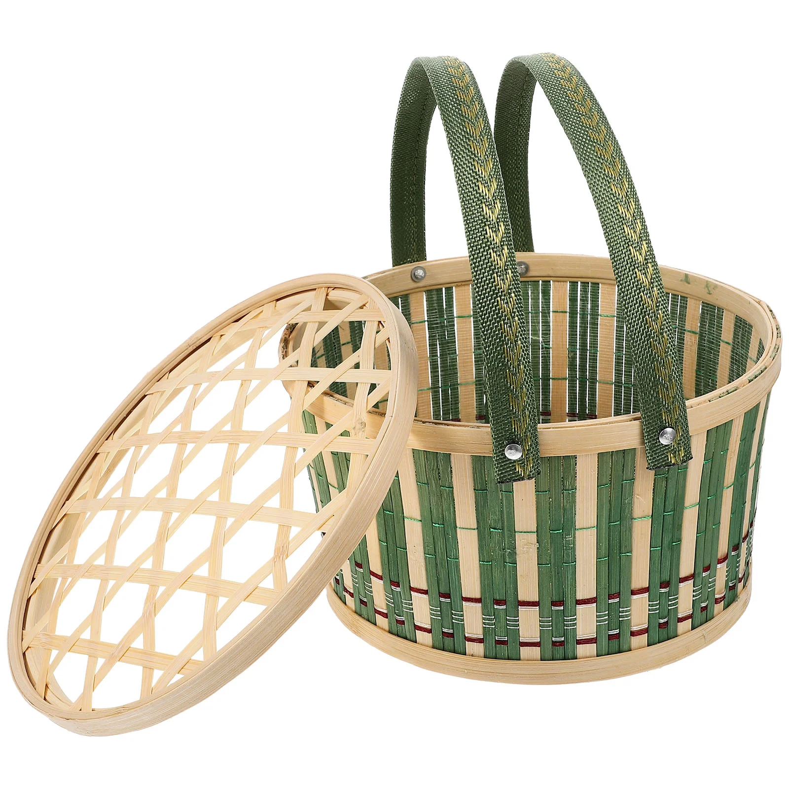 

2 Pcs Picnic Basket Natural Egg Easter Bread Handheld Wicker 2000X2000X1100CM Woven Bamboo Small with Handle Green Storage