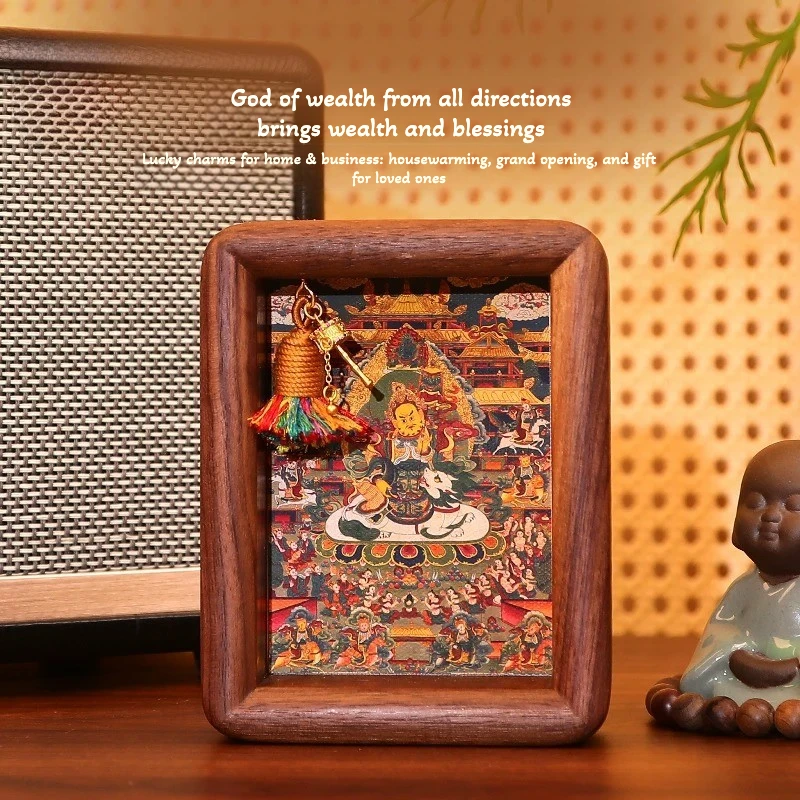 Traditional Small Tibetan Style Thangka Wooden Frame Tabletop Ornament Chinese Feng Shui Wealth Luck Decor For Home Entrance Liv