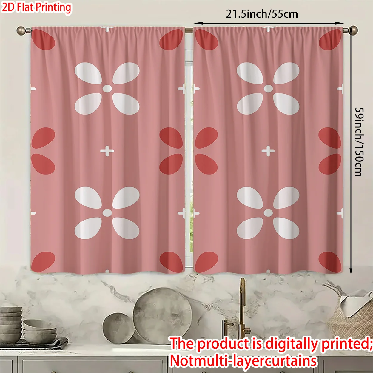 Modern Pink Floral Curtains  Flat Printed Drapes Single Layer Living Room Bedroom Window Treatment Simple Daisy Pattern