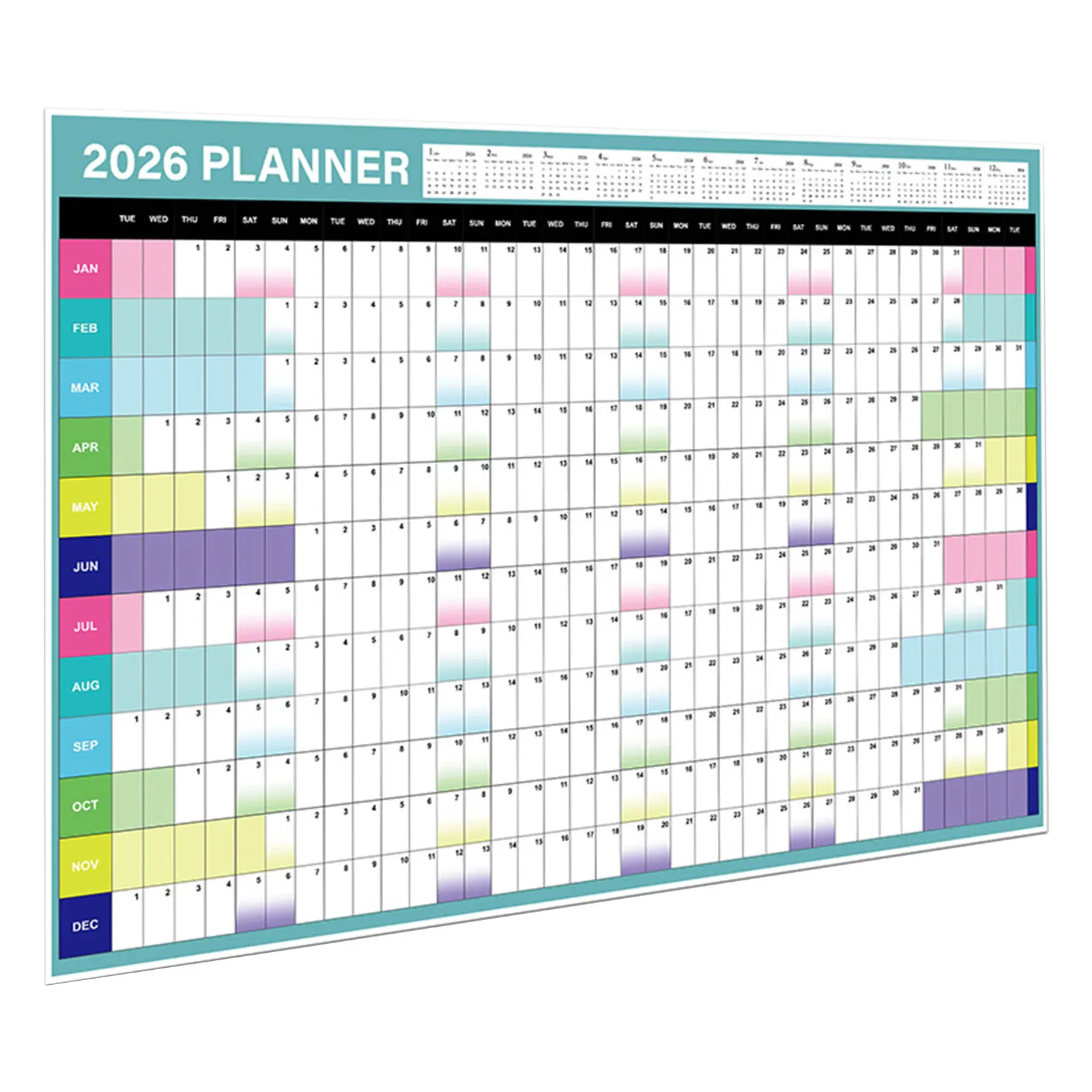 Ganzjähriger Wandkalender 2026 zum Aufhängen, jährlicher Jahreskalender, riesiges 12-Monats-Poster, monatlicher Familienschema-Planer für Zuhause, Schule, Büro