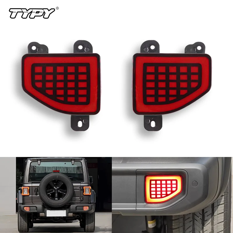 

TYPY 1 Pair For Jeep Wrangler 2018 2019 2020 2021 2022 Car Rear Fog Light Bumper Brake Light Reflector turn Signal Indicators