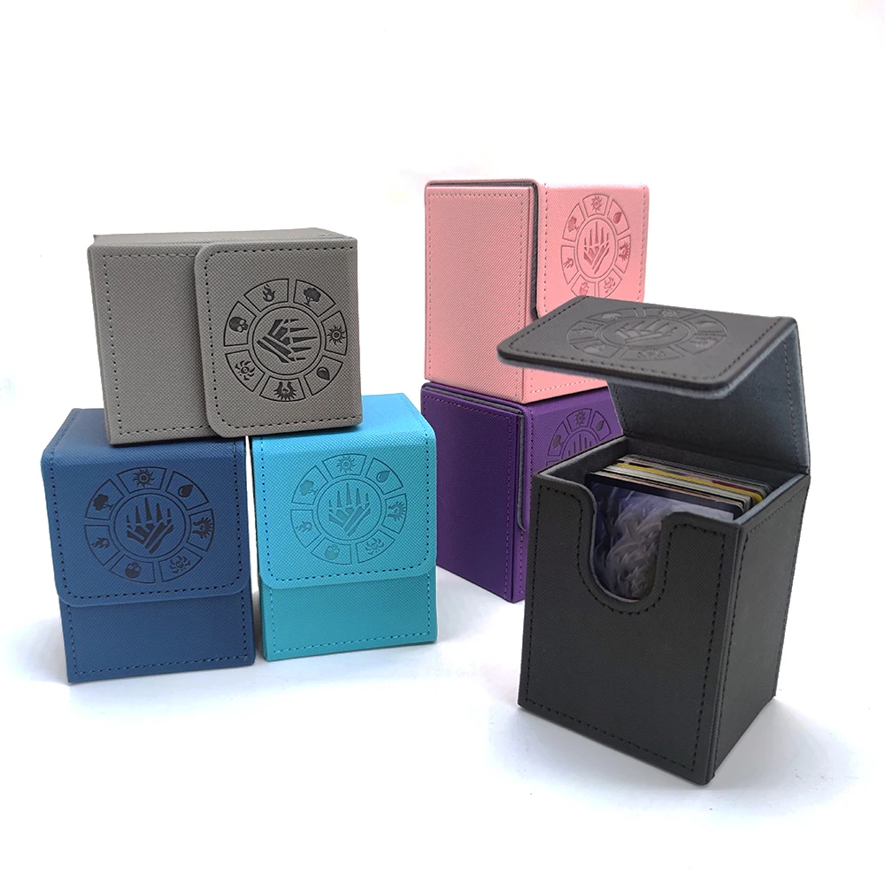 Trendy Print PU Leather Card Case  Game Card Organizer Desktop Card Storage Box Anti-lost Card Holder for Home & Travel