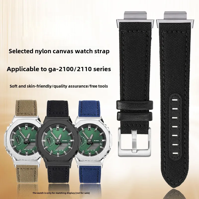 GA2100 GA2110 modified nylon watch Strap Case For Casio G-shock GA-2100 GA-2110 GM-2100 Canvas men's green Watchband metal Bezel