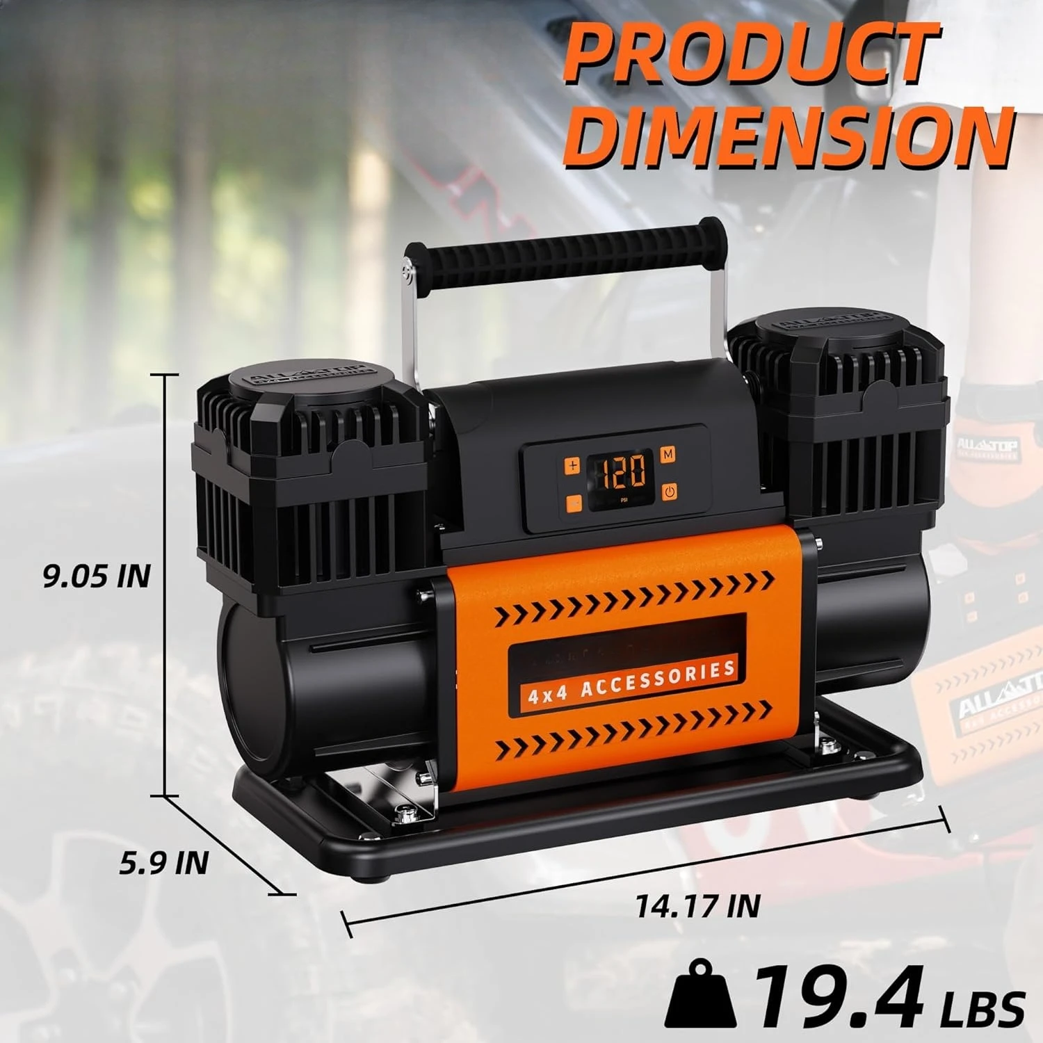

12V Air Compressor w/LCD Control Panel to Preset Target Pressure, 150PSI 12.35CFM Air Pump Inflator (Dual Cylinder)
