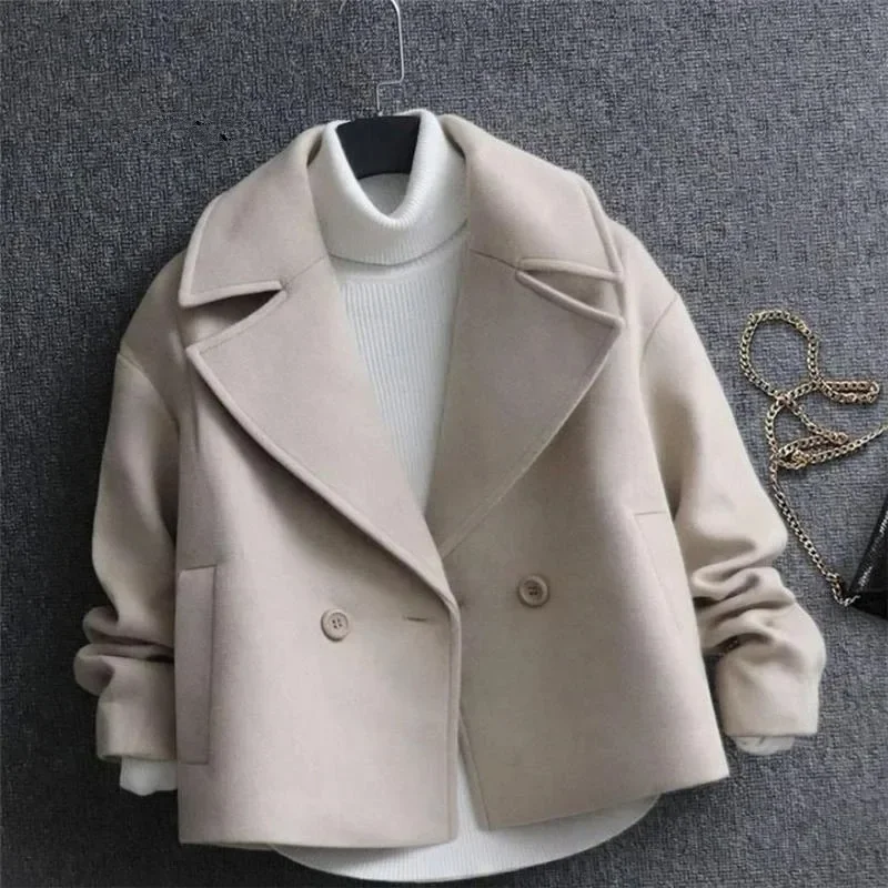 Fashionable Double Breasted Suit Collar Cardigan Wool Jacket Women's Coat 2025 Autumn and Winter New Women Clothing