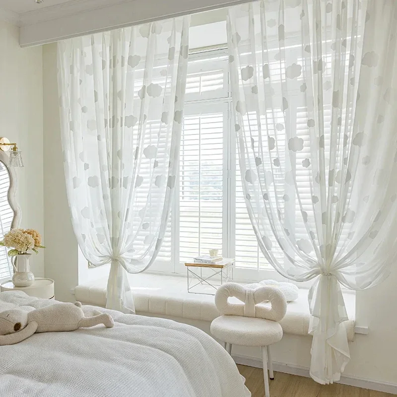 

White Cloud Sheer Curtains, Minimalist Style Tulle for Children's Room, Curtain for Living Room Bedroom Window Drapes Home Decor