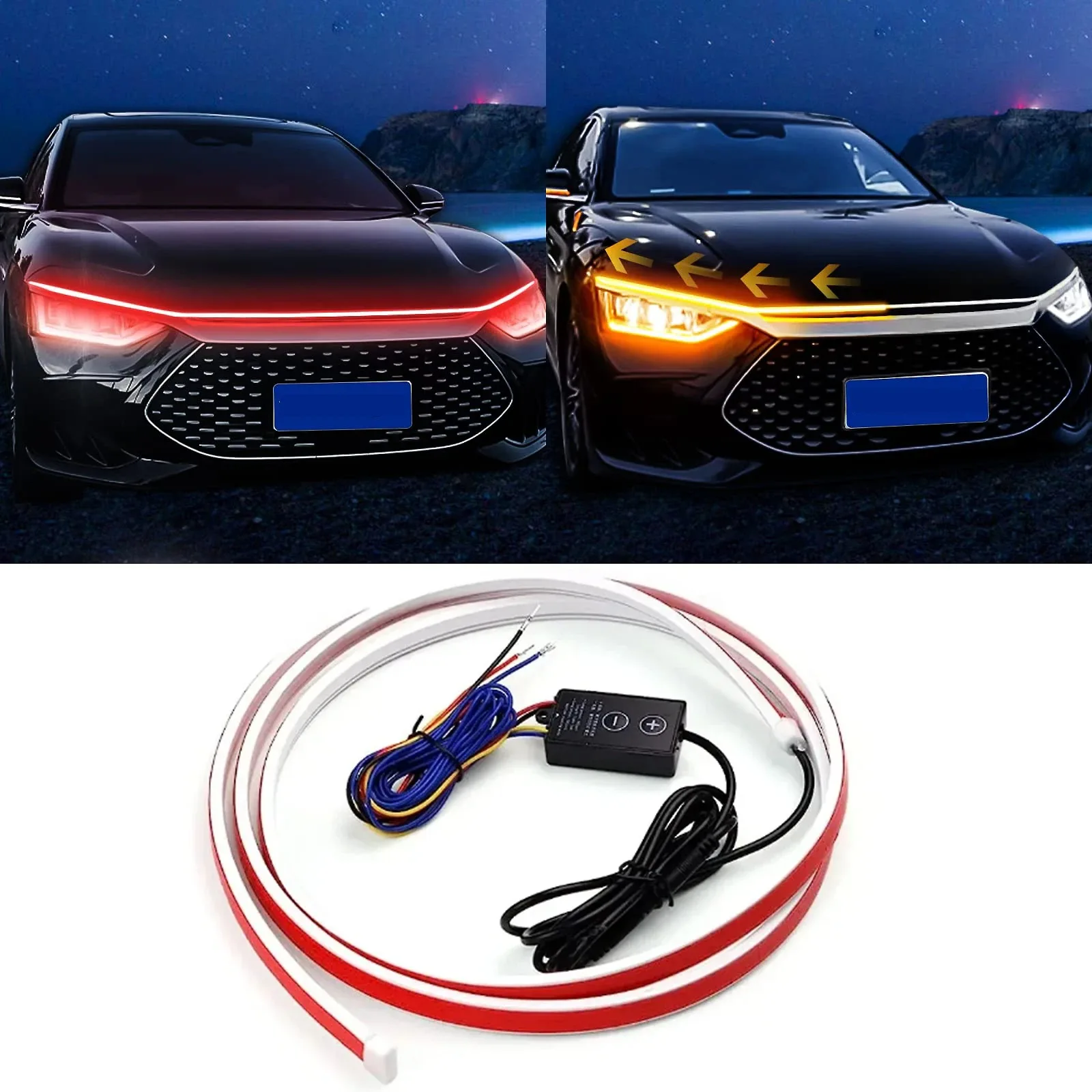 

LED Car Daytime Running Light Strip Start Scan Yellow Turn Signal Indicator Headlight Car Hood Decorative Light Universal 12V