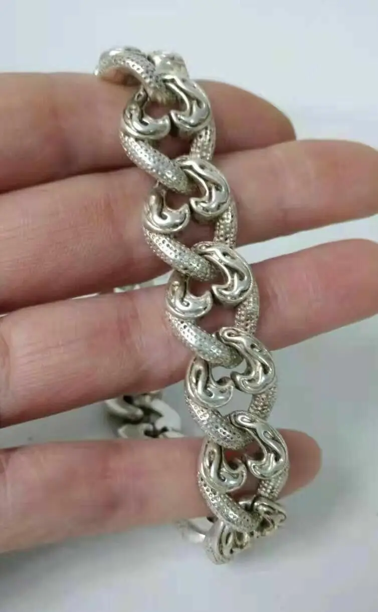 Exquisite Old Chinese tibet silver handmade Riding whip Bracelet
