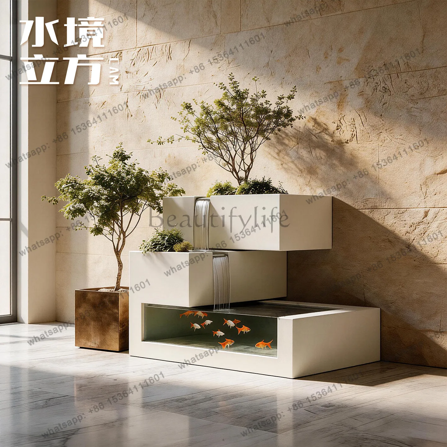yj58 Stainless steel creative multi-layer stepped floor-to-ceiling fish tank decorative water landscape self-circulation flower
