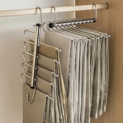 Folding Magic Pants Hangers 5/9layers Stainless Steel Space Saving Clothes Rack Organizer For Wardrobe Jeans Trousers Scarf