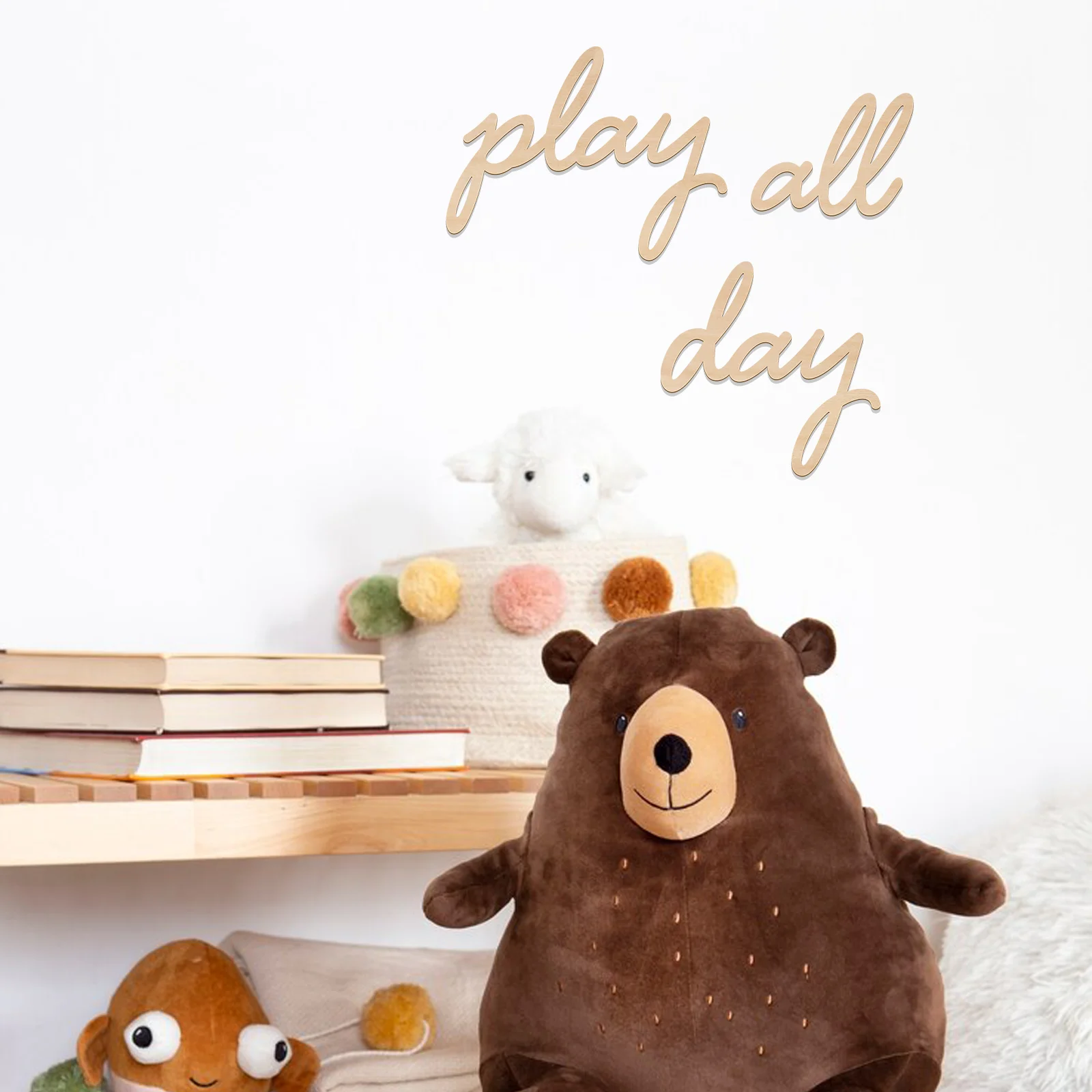 

Play All Day Wooden Wall Sign - Kids Room Decor, Playroom Wall Art, Nursery Decoration, Rustic Home Decor (0.4cm Thickness)