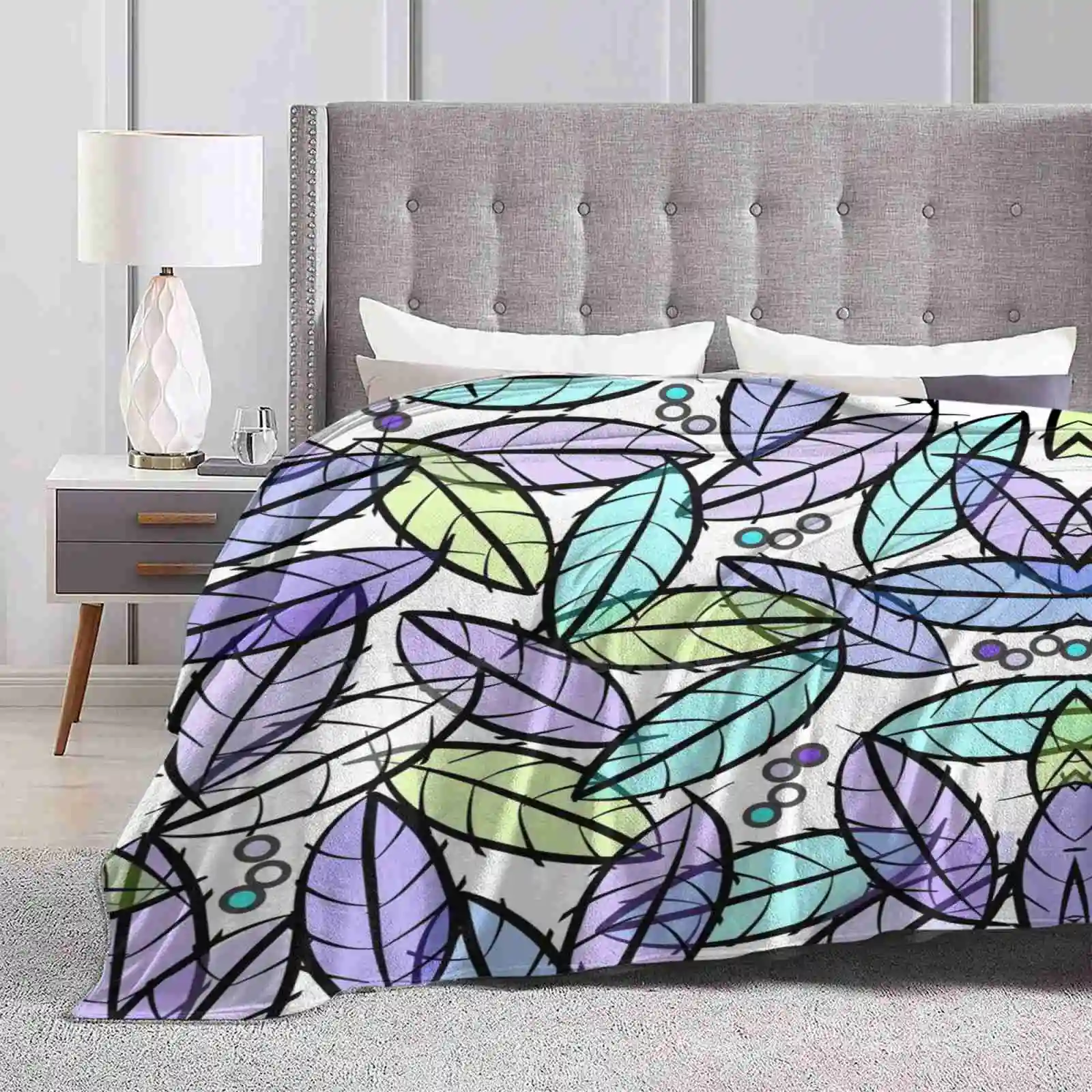 Spring Leaf Super Warm Soft Blankets Throw On Sofa/Bed/Travel Purple Teal Leaf Stained Wallet