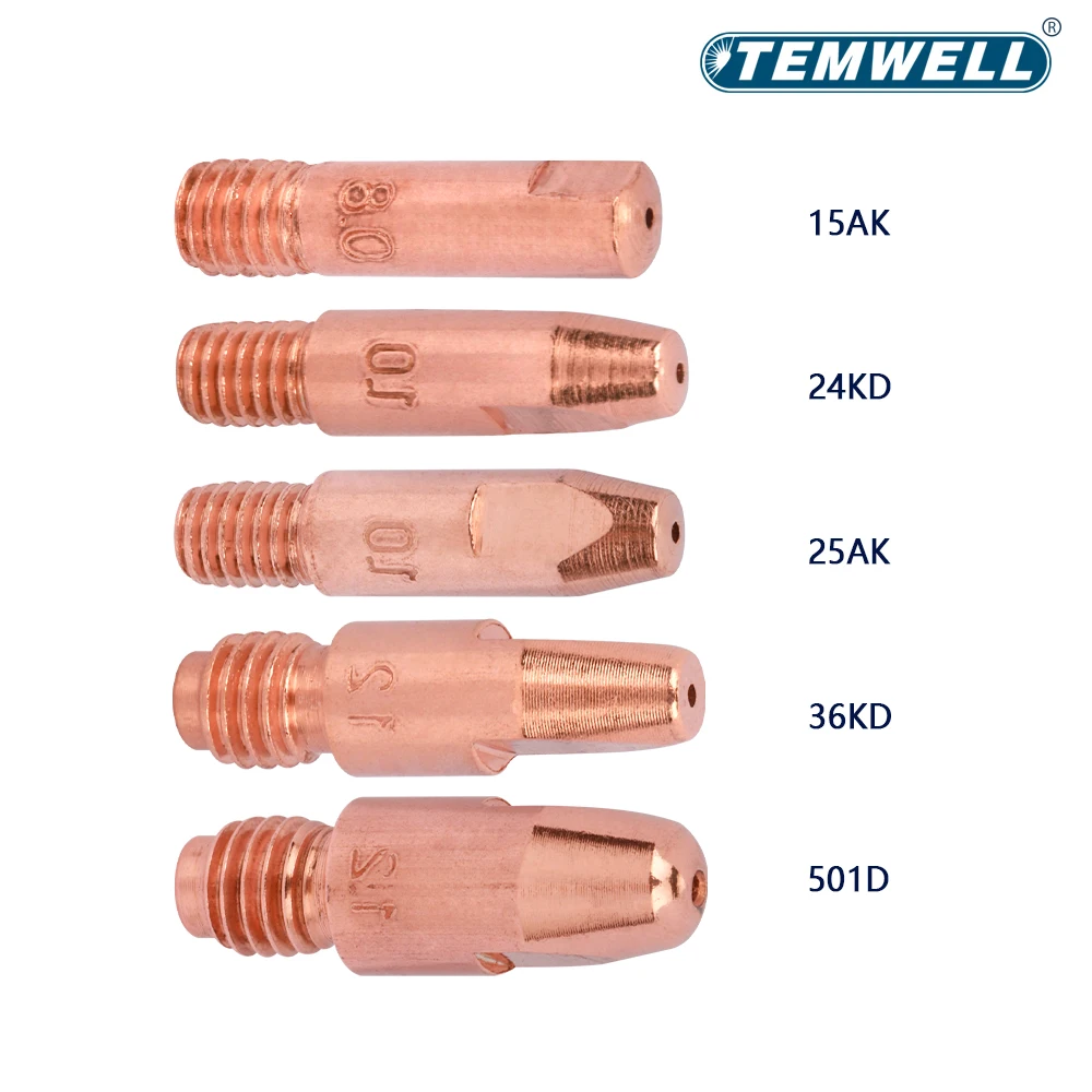 10Pcs MIG Welding Nozzle 15AK 24KD 25AK 36KD 501D Contact Tip M6*25 M6*28mm Gas Connector Holder Torch 0.8/1.0/1.2/1.6mm