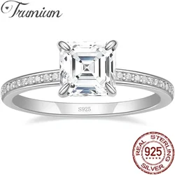Trumium 2CT 925 Sterling Silver Asscher Cut Engagement Rings for Women Square 5A Zirconia Solitaire Wedding Rings Fine Jewelry