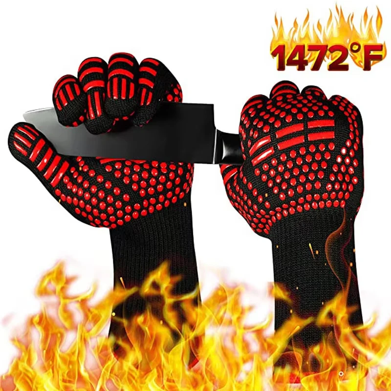 BBQ Microwave Oven Gloves High Temperature Resistance Barbecue Mitts 800 Degrees Fireproof Anti Heat Insulation Glove for Baking image 5