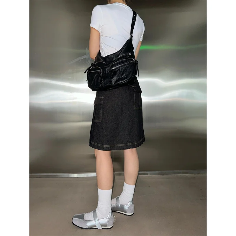 

Large Capaci Retro Soft Leather Motorcycle Bag 2025 Autumn Winter New Sle High-End Multi-ket Single oulder Crossbody...