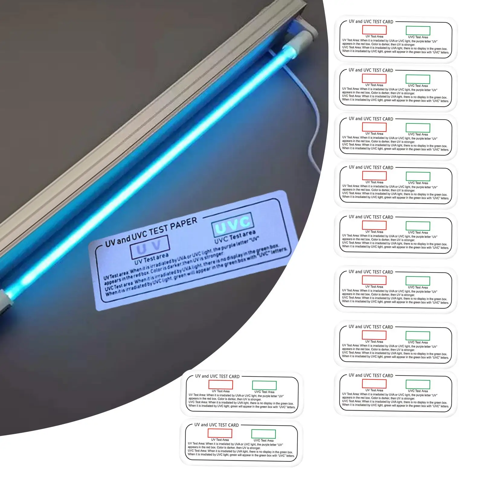 10 Pieces UVC Light Test Card PVC Easy to Use 3 in1 UV Dosage Indicator Card