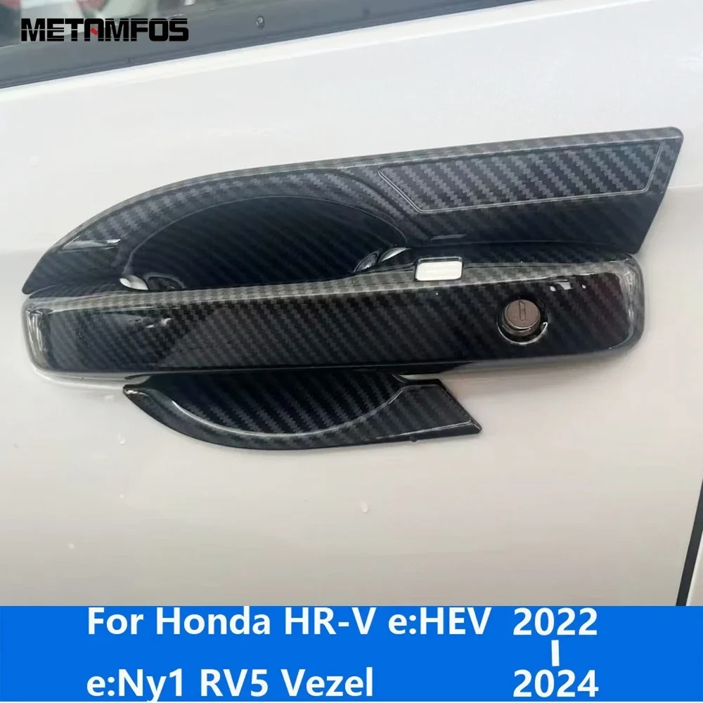 For Honda HR-V e:HEV e:Ny1 RV5 Vezel 2022 2023 2024 Carbon Fiber Side Door Handle Bowl Cover Trim Protection Cap Accessories