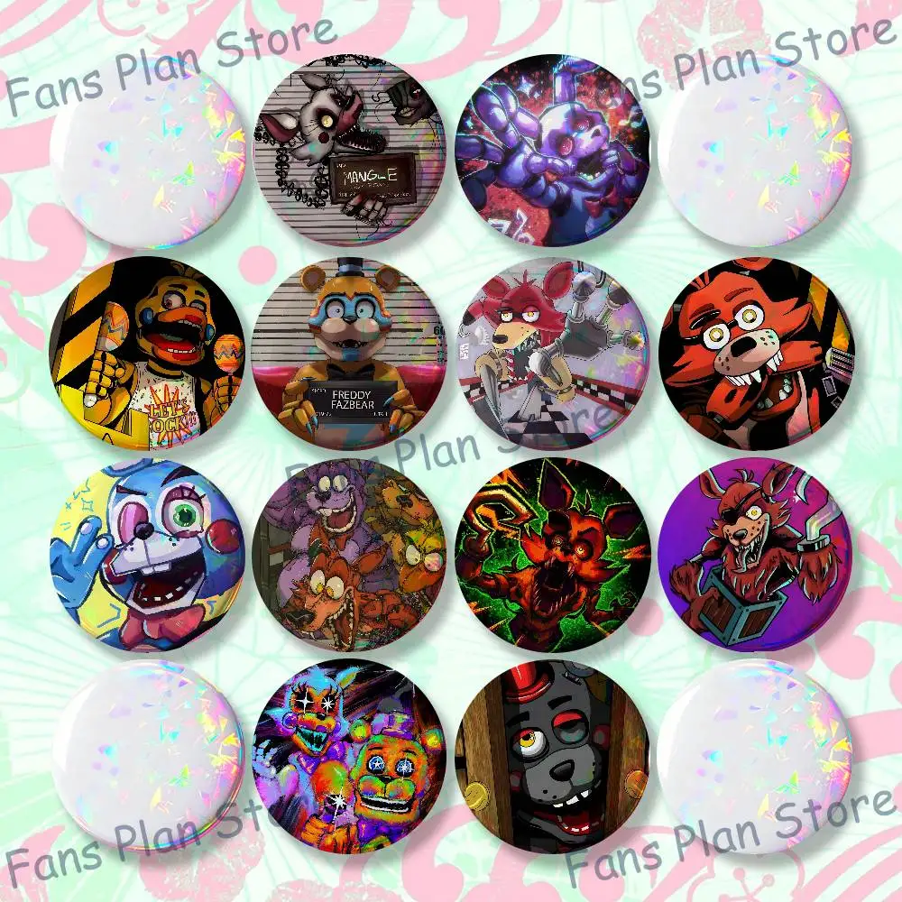 Game FNAF F-Five Night 22mm,32mm,42mm,58mm,75mm Round Badge Brooch For Various Clothing Backpacks Jewelry Accessories Gift