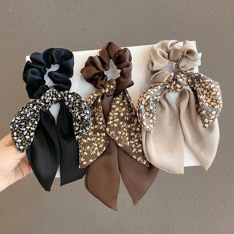 

New Women Scrunchies Knotted Print Sweet Bowknot Hair Ties Floral Ponytail Ribbon Bow Elastic HairBand Hairs Accessories