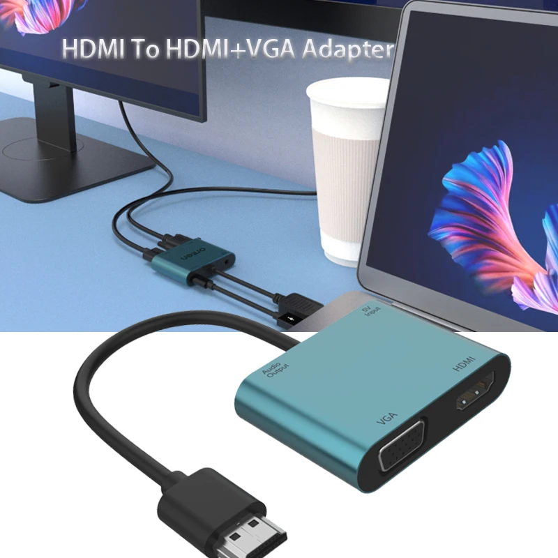 

Video card for laptop Docking Station Screen Sharing HDMI-compatible to HDMI-compatible VGA Adapter with Audio Output 3.5mm jack