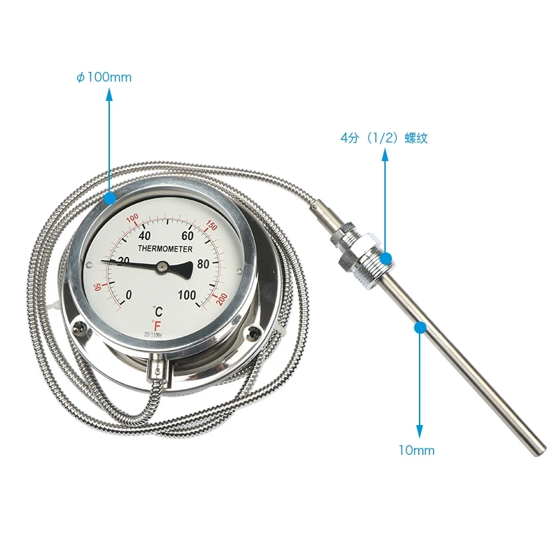 Capillary Oil Gas Liquid Temperature Gauge Pressure Exhaust Gas Thermometer