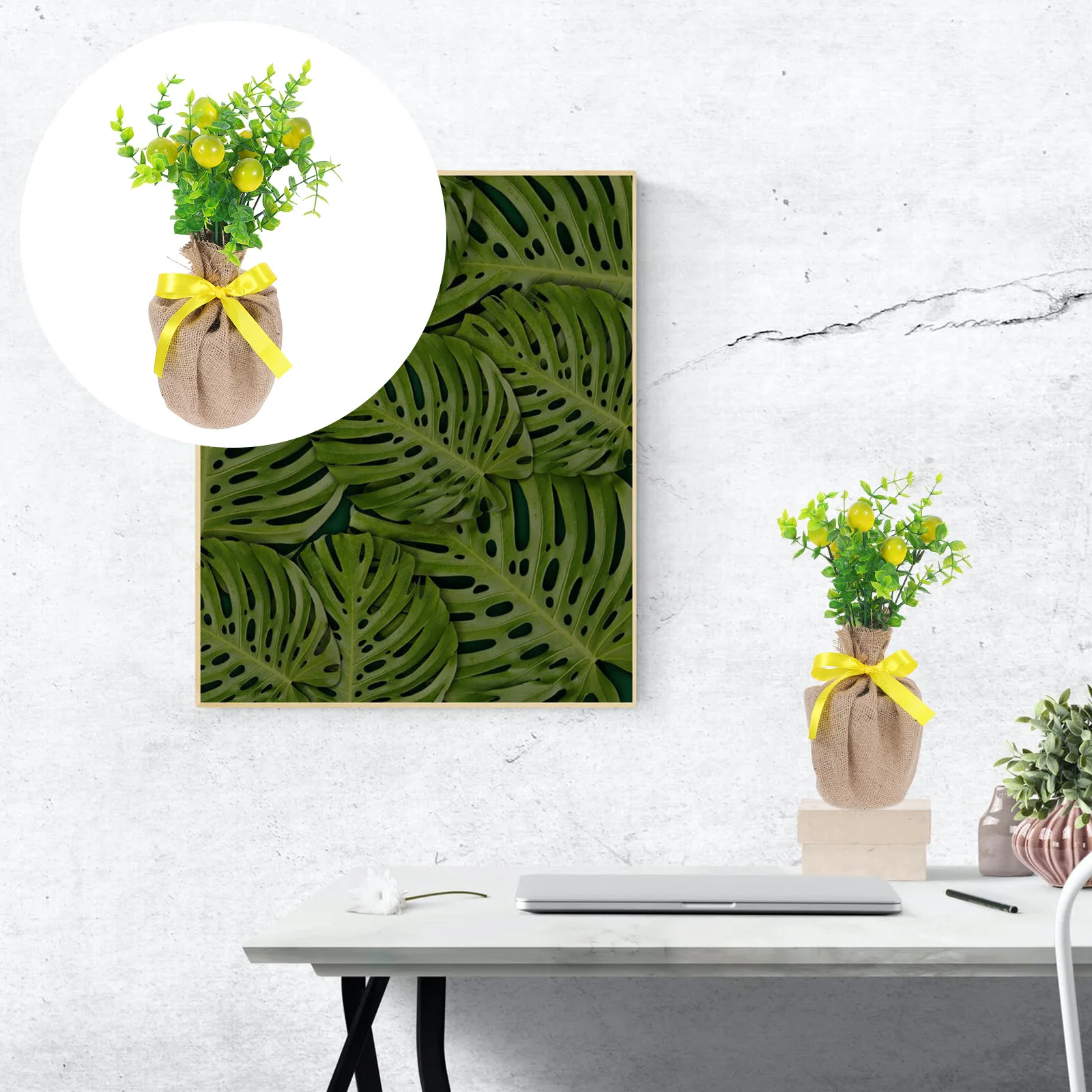 

Artificial Lemon Green Plant Realistic Faux Tree Branches for Living Room Dining Table Decor Centerpiece Small Potted Indoor