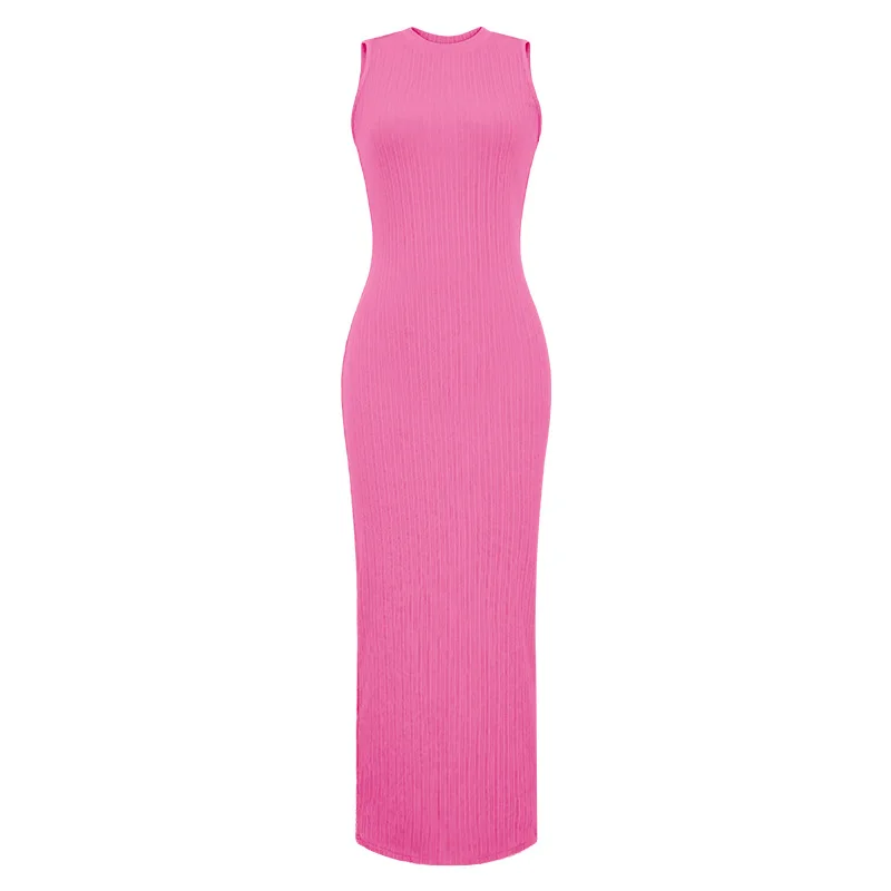 Dress Women Long Dresses Round Neck Sleeveless Vest Bodycon Knitted Elegant High Waist Slim Party Club Knit Vestidos Casual