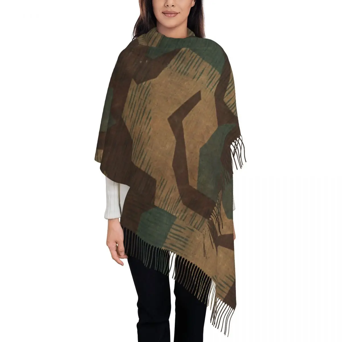 Splintertarn German Camouflage Scarf Tassel Scarves Women Soft Warm Shawls and Wraps Large Fall Winter Shawl Wrap